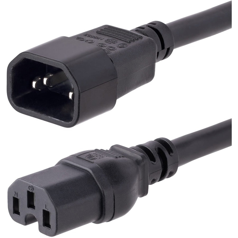 StarTech.com 10ft (3m) Heavy Duty Extension Cord IEC C14 to IEC C15 Black Extension Cord 15A 125V 14AWG Heavy Gauge Power Cable