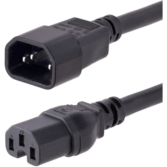 StarTech.com 10ft (3m) Heavy Duty Extension Cord IEC C14 to IEC C15 Black Extension Cord 15A 125V 14AWG Heavy Gauge Power Cable