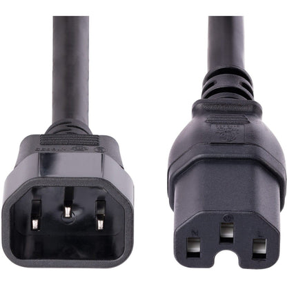StarTech.com 10ft (3m) Heavy Duty Extension Cord IEC C14 to IEC C15 Black Extension Cord 15A 125V 14AWG Heavy Gauge Power Cable
