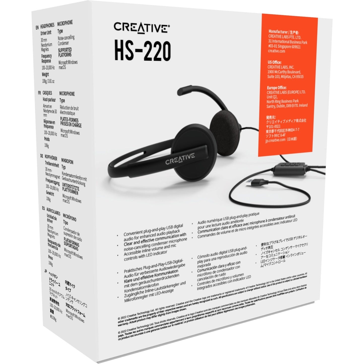 Creative HS-220 USB Headset with Noise-Cancelling Mic and Inline Remote