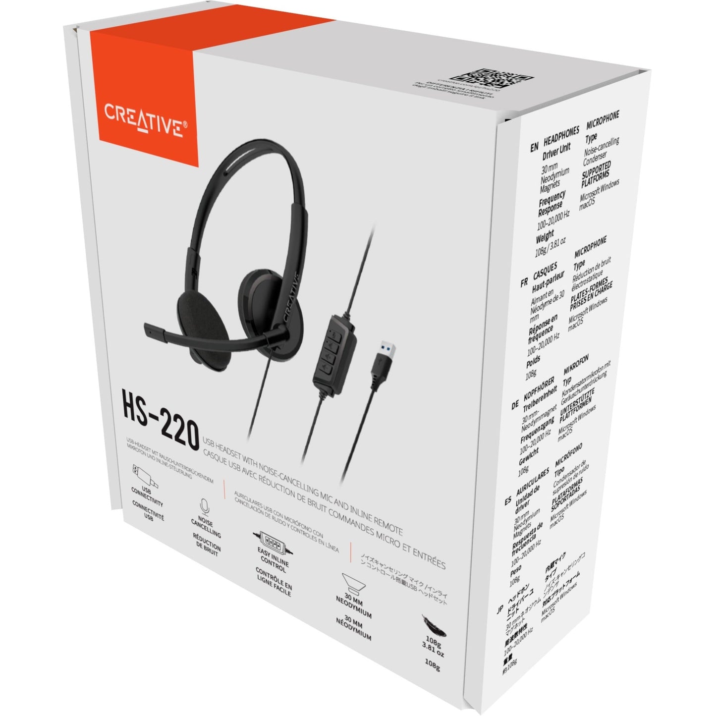 Creative HS-220 USB Headset with Noise-Cancelling Mic and Inline Remote