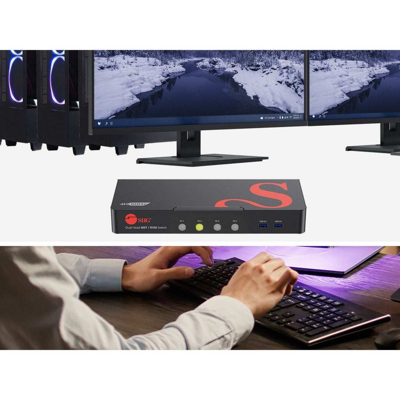 SIIG 4-Port DisplayPort 1.4 8K MST Dual Head KVM Console Switch