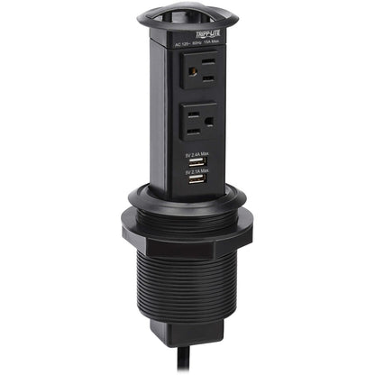 Tripp Lite Power It! 2-Outlet Pop-Up Power and Charging Dock - 2x USB-A 6 ft. Cord Antimicrobial Protection Black