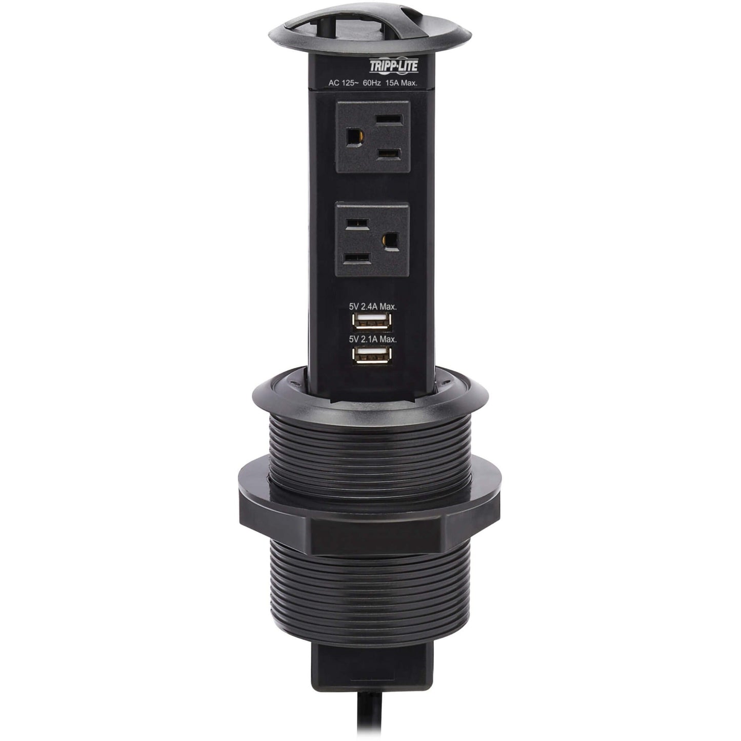 Tripp Lite Power It! 2-Outlet Pop-Up Power and Charging Dock - 2x USB-A 6 ft. Cord Antimicrobial Protection Black