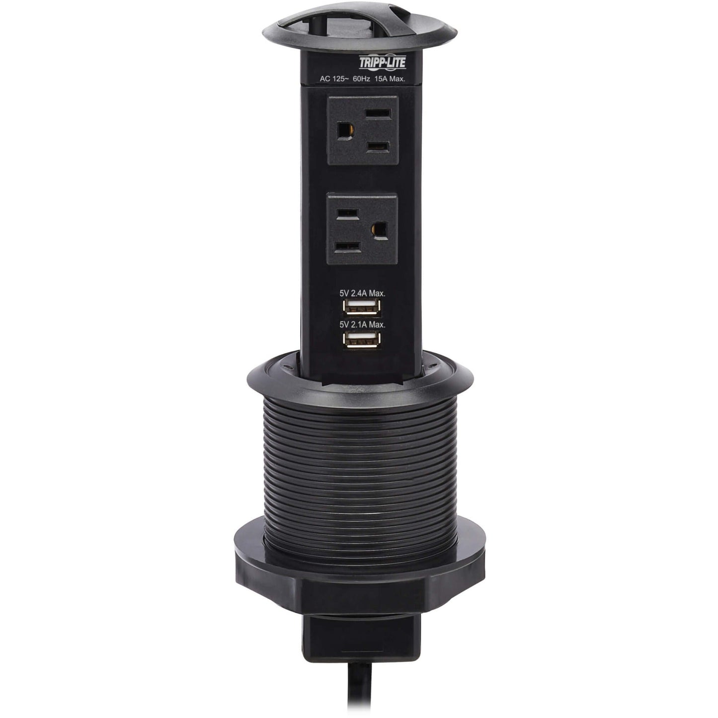 Tripp Lite Power It! 2-Outlet Pop-Up Power and Charging Dock - 2x USB-A 6 ft. Cord Antimicrobial Protection Black