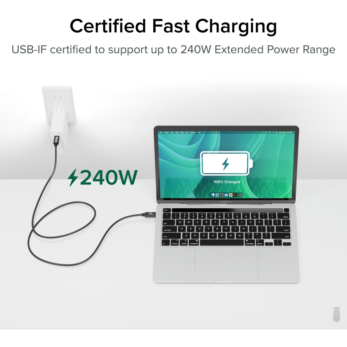 Plugable USB4 Cable with 240W Charging 3.3 Feet (1M) USB-IF Certified