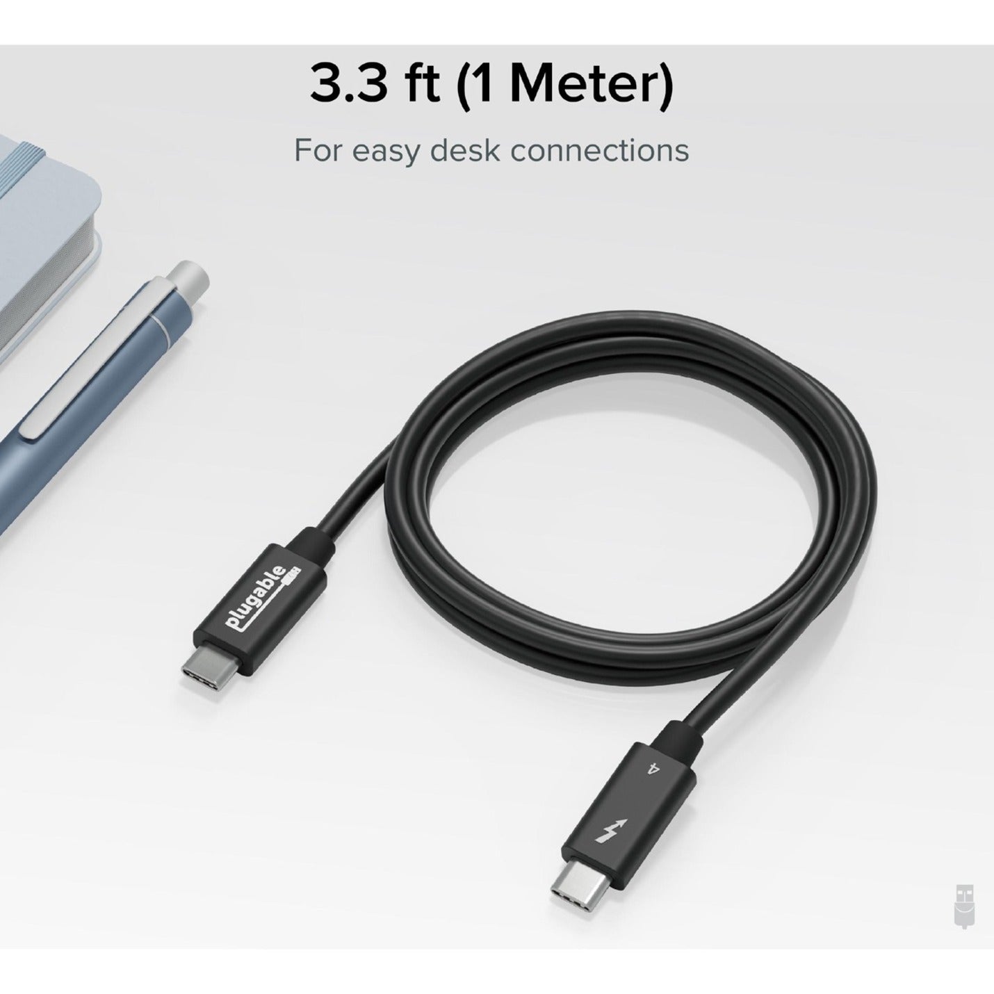 Plugable Thunderbolt 4 Cable with 240W Charging Thunderbolt Certified 3.3 Feet (1M)1x 8K Display 40 Gbps