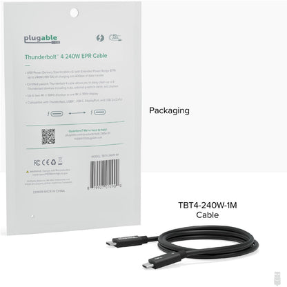 Plugable Thunderbolt 4 Cable with 240W Charging Thunderbolt Certified 3.3 Feet (1M)1x 8K Display 40 Gbps