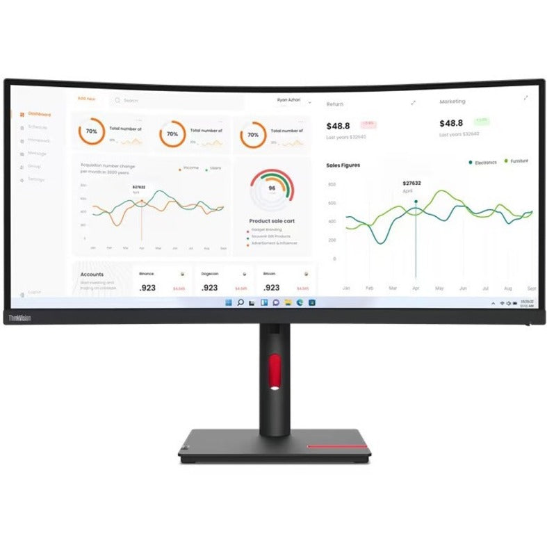 Lenovo ThinkVision T34w-30 34" UW-QHD Curved Screen LCD Monitor - 21:9 - Raven Black