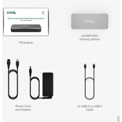 Plugable 12-in-1 Dual 4K USB C Docking Station Works with Chromebook Certified 60W Charging Dock