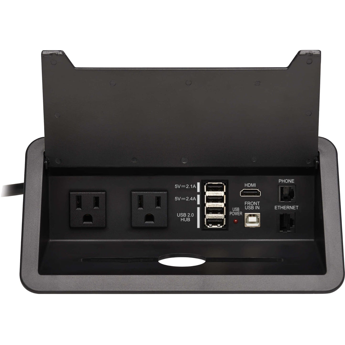 Tripp Lite Power It! 2-Outlet In-Desk Power and Charging Dock - 4x USB-A USB-B HDMI RJ11 RJ45 10 ft. Cord Antimicrobial Protection Black