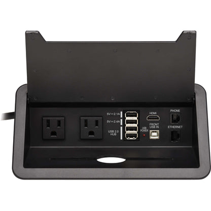 Tripp Lite Power It! 2-Outlet In-Desk Power and Charging Dock - 4x USB-A USB-B HDMI RJ11 RJ45 10 ft. Cord Antimicrobial Protection Black