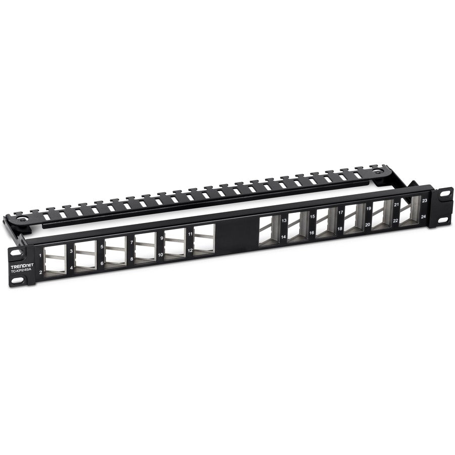 TRENDnet 24-Port Blank Angled Keystone Shielded 1U Patch Panel TC-KP24SA STP Cat6A Cat5 Cat5e Cat6 19" Rackmount Design Black
