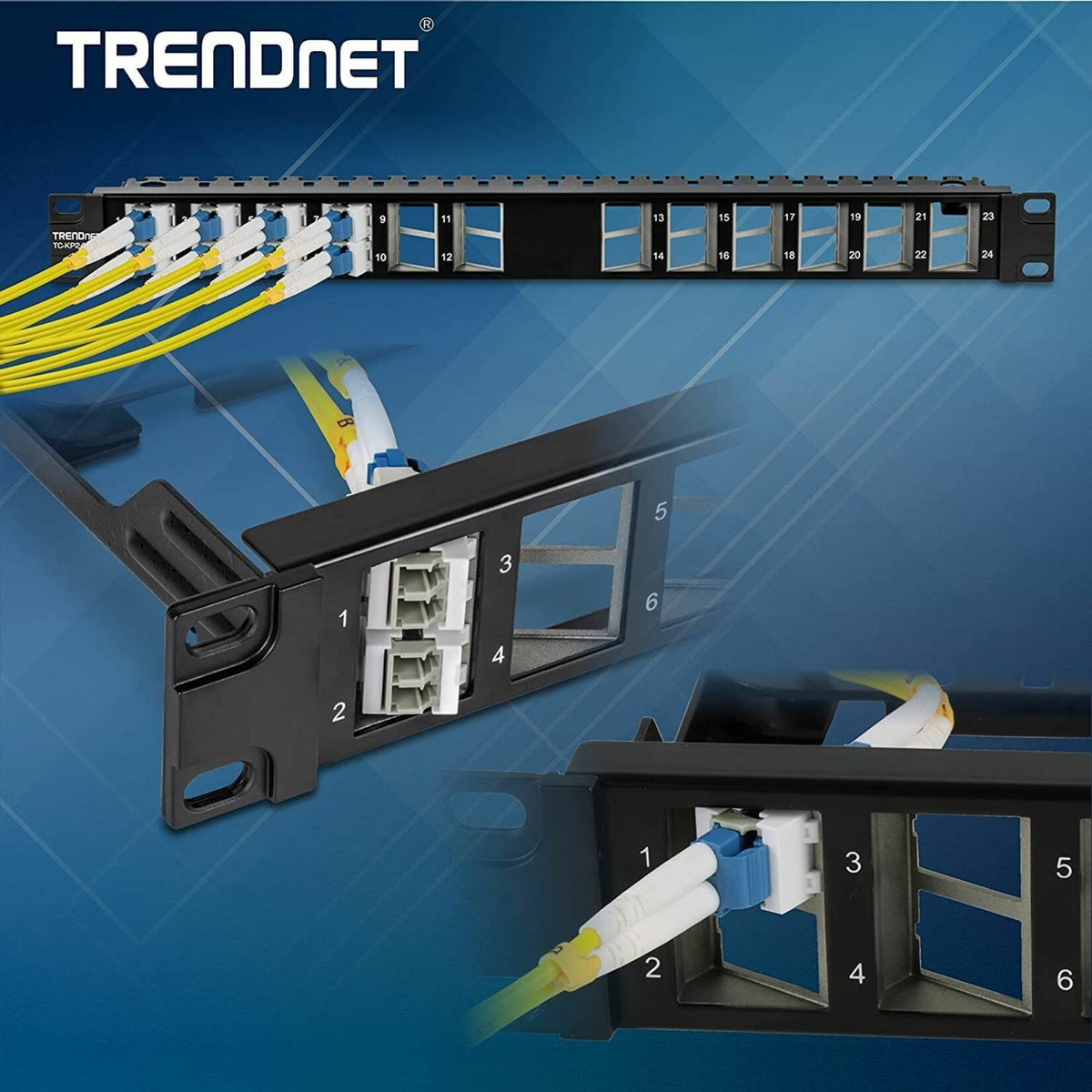 TRENDnet 24-Port Blank Angled Keystone Shielded 1U Patch Panel TC-KP24SA STP Cat6A Cat5 Cat5e Cat6 19" Rackmount Design Black