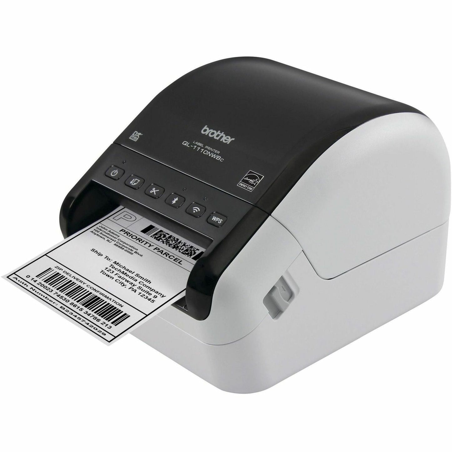 Brother QL-1110NWBC Desktop Direct Thermal Printer - Monochrome - Label Print - Ethernet - USB - Bluetooth - White Glossy Black