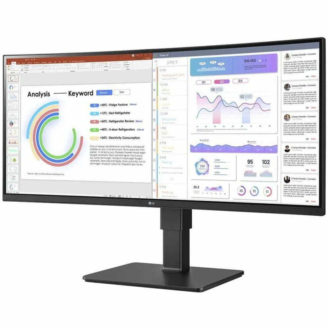 LG Ultrawide 34BQ77QC-B 34" Webcam WQHD Curved Screen LCD Monitor - 21:9 - Textured Black