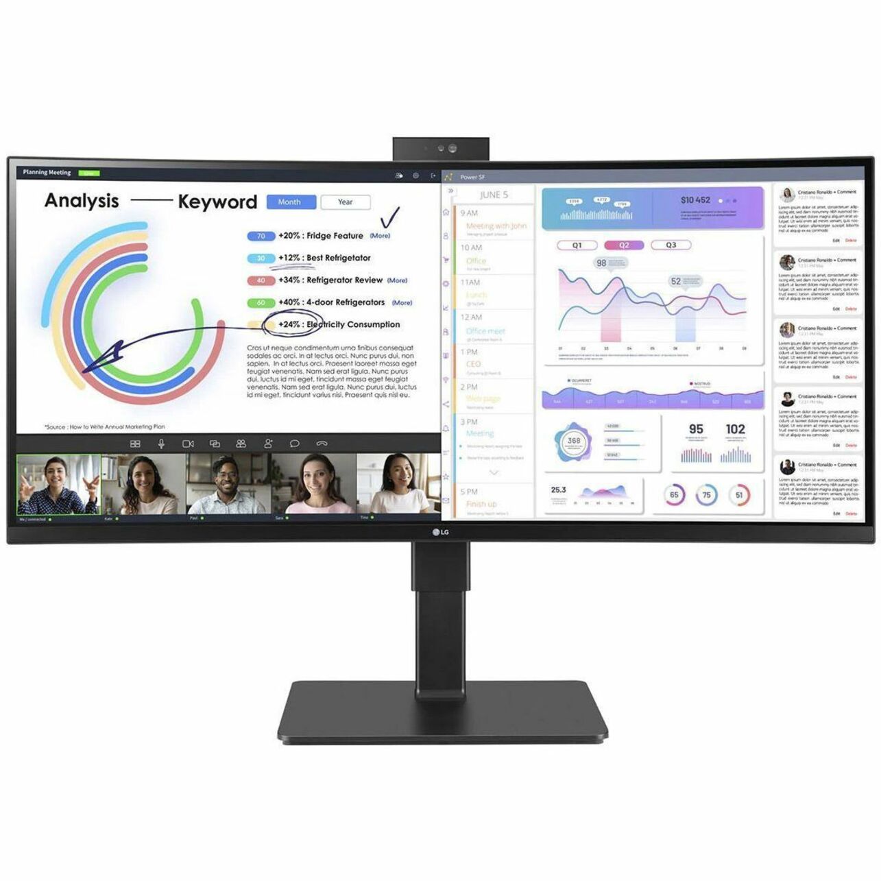 LG Ultrawide 34BQ77QC-B 34" Webcam WQHD Curved Screen LCD Monitor - 21:9 - Textured Black