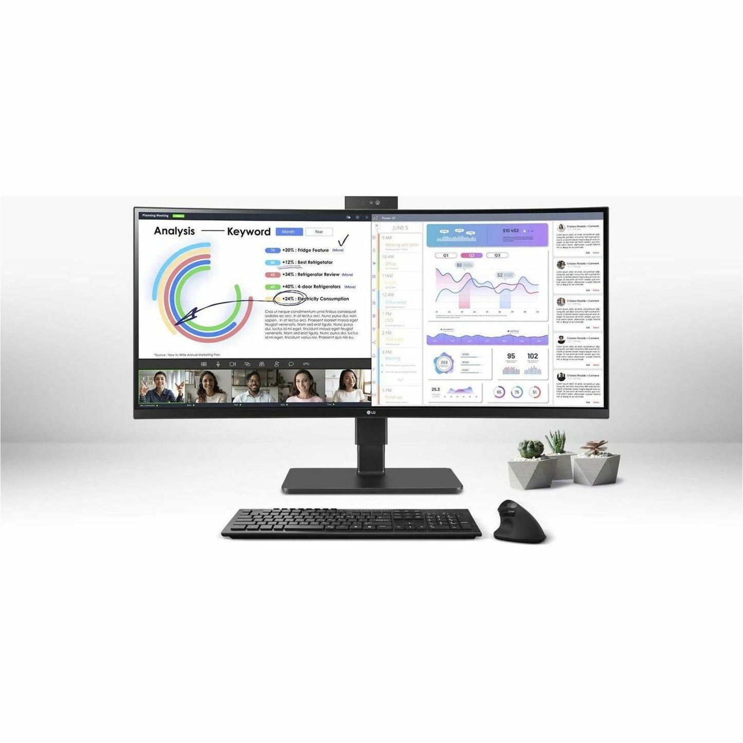 LG Ultrawide 34BQ77QC-B 34" Webcam WQHD Curved Screen LCD Monitor - 21:9 - Textured Black