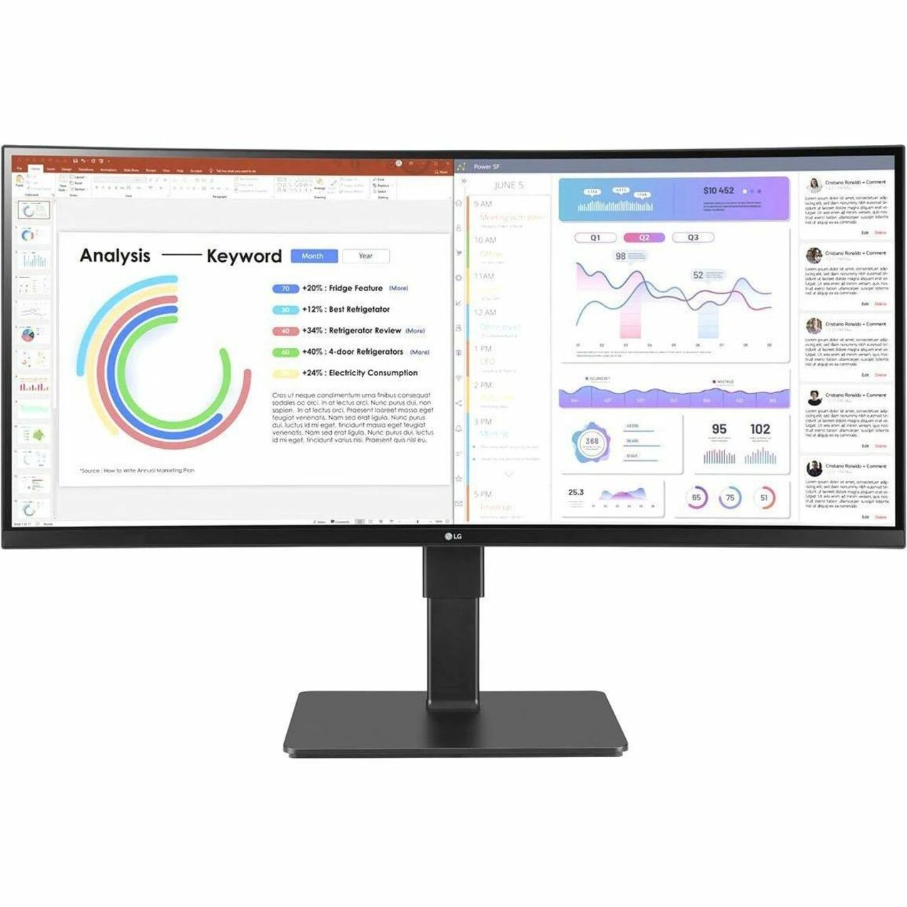 LG Ultrawide 34BQ77QC-B 34" Webcam WQHD Curved Screen LCD Monitor - 21:9 - Textured Black