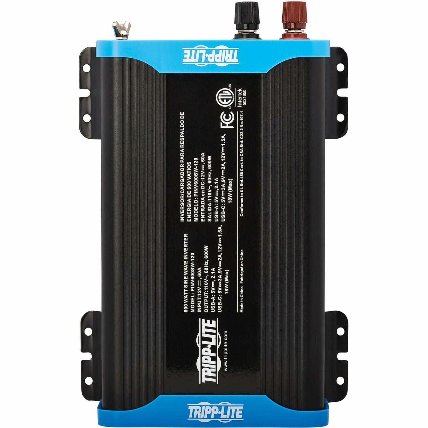 Tripp Lite 600W Light-Duty Compact Power Inverter - 2x 5-15R USB Charging Pure Sine Wave