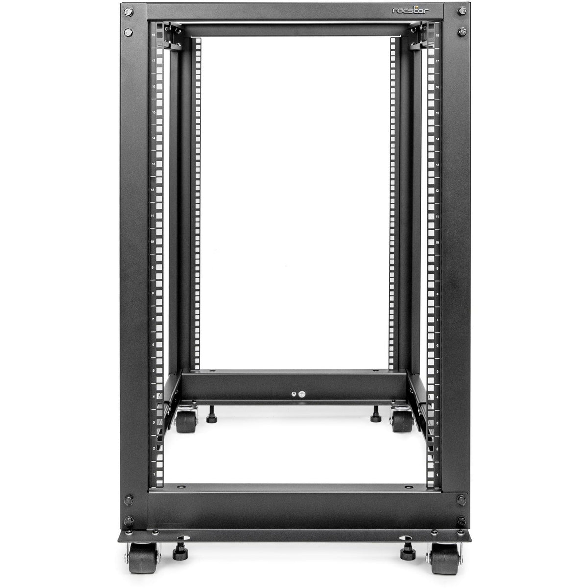 Rocstor SolidRack 18U Adjustable Depth Open Frame 4 Post Rack w/ Casters