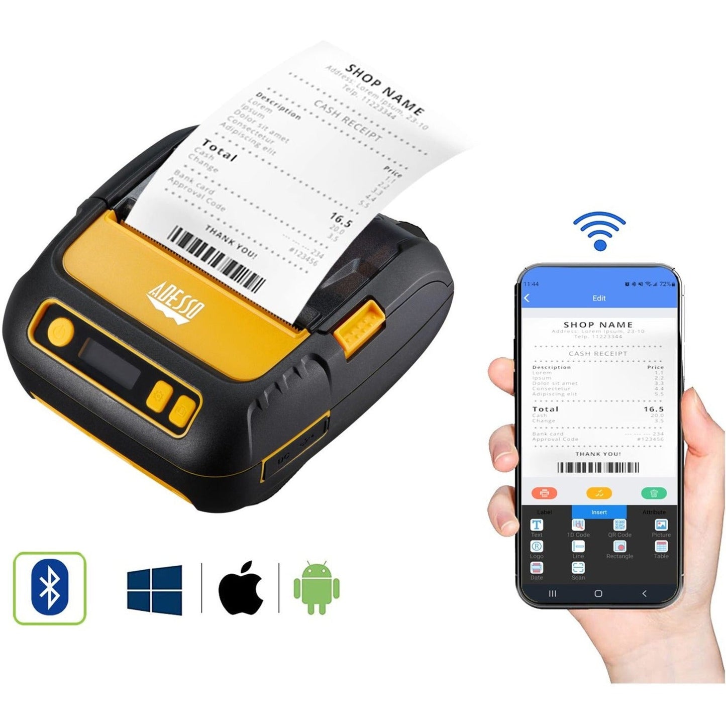 Adesso NuPrint NuPrint 320B Retail Delivery Restaurant Pharmacy Parking Ticket Transportation & Logistic Direct Thermal Printer - Monochrome - Receipt Print - Bluetooth