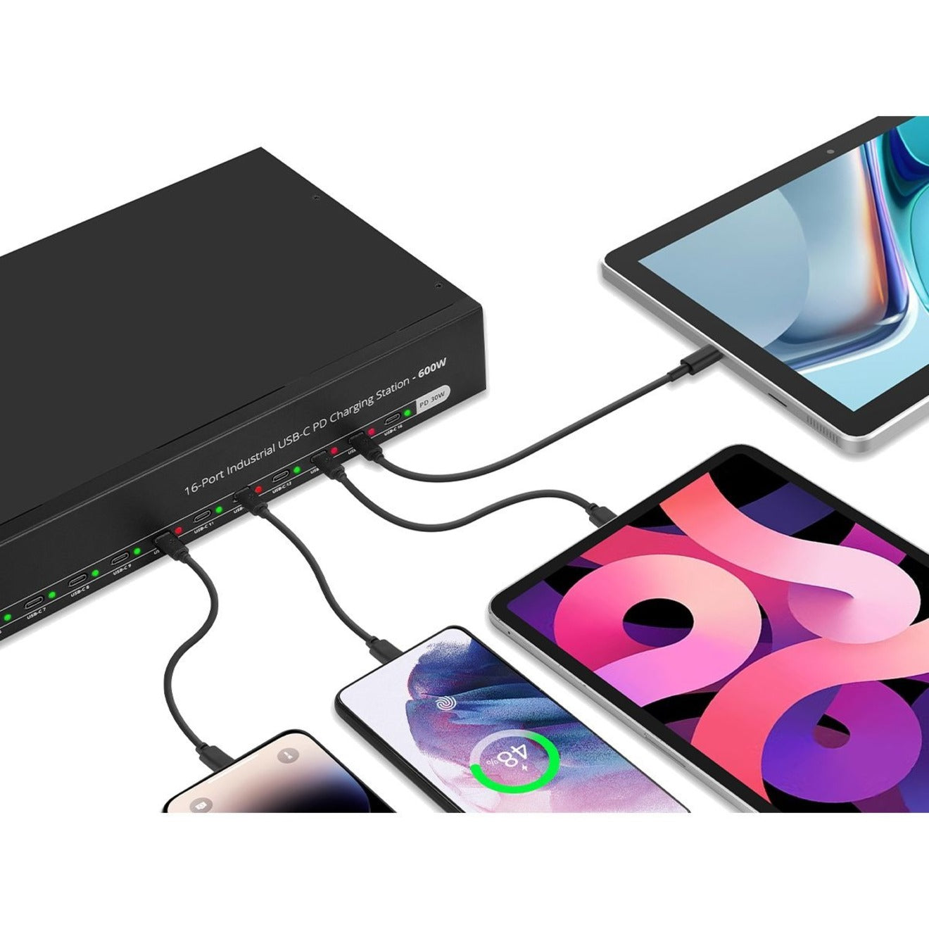 16-Port Industrial USB-C PD Charging Station - 600W