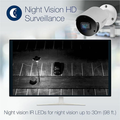 TRENDnet Indoor Outdoor 5MP H.265 PoE Bullet Network Camera IP66 Rated Housing IR Night Vision up to 30m (98 ft.) Security Surveillance Camera microSD Card Slot (up to 256GB) White TV-IP1514PI