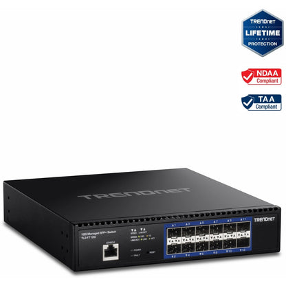 TRENDnet 12-Port 10G Layer 2 Managed SFP+ Switch TL2-F7120 12 x 10G SFP+ Ports 240Gbps Switching Capacity Supports 10GBASE-X / 1000BASE-FX SFP Fiber Modules Lifetime Protection Black