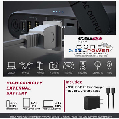 Mobile Edge CORE Power 24000mAh AC/USB Laptop Power Charger