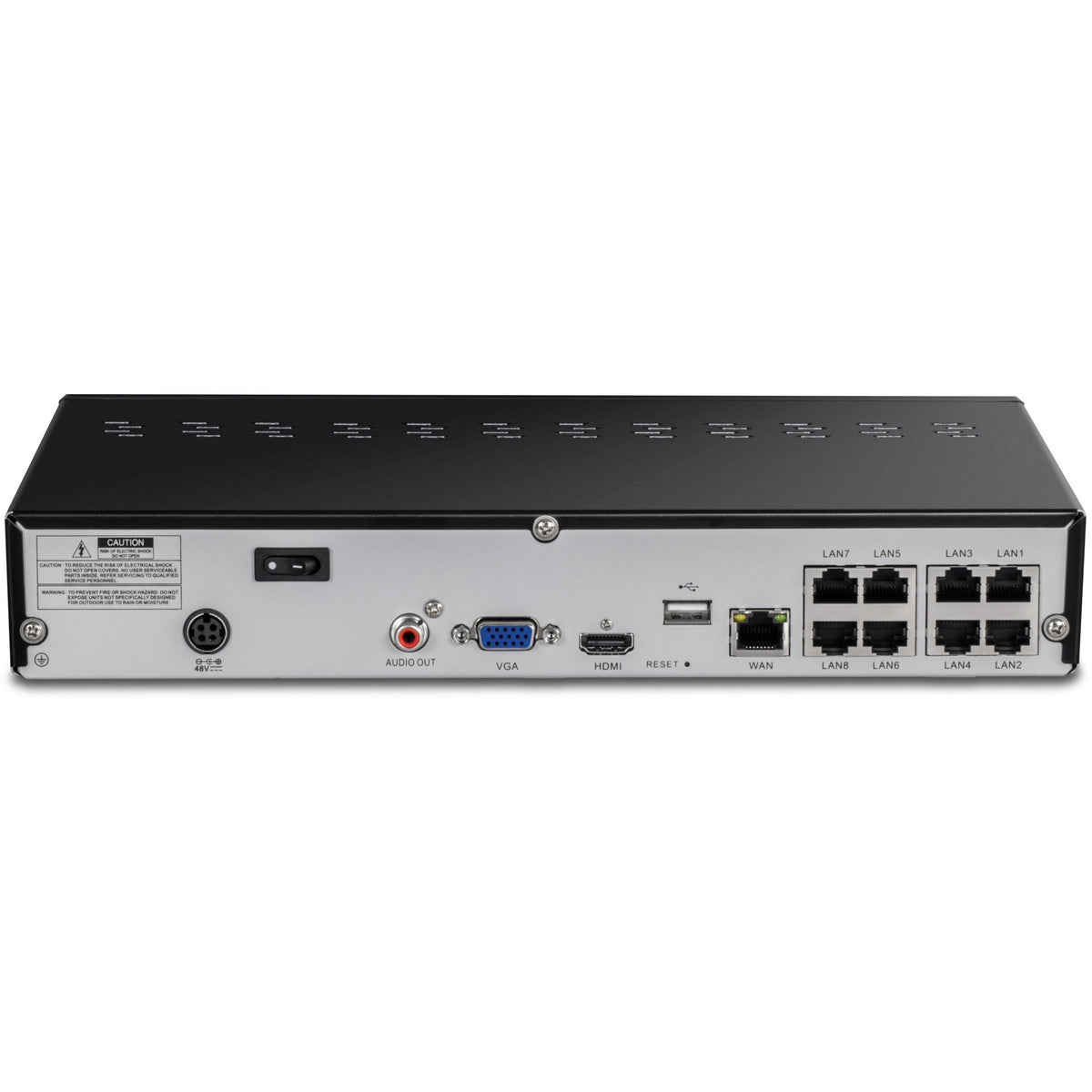 TRENDnet 8-Channel UHD PoE NVR TV-NVR1508 H.264/H.265 4K (8MP) Up to 12TB Storage (HDD Not Included) Supports one 4K Camera Channel 56W PoE Power Budget Rackmount Design 240fps Black