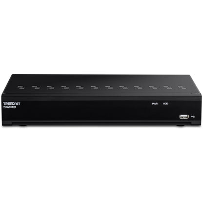 TRENDnet 8-Channel UHD PoE NVR TV-NVR1508 H.264/H.265 4K (8MP) Up to 12TB Storage (HDD Not Included) Supports one 4K Camera Channel 56W PoE Power Budget Rackmount Design 240fps Black