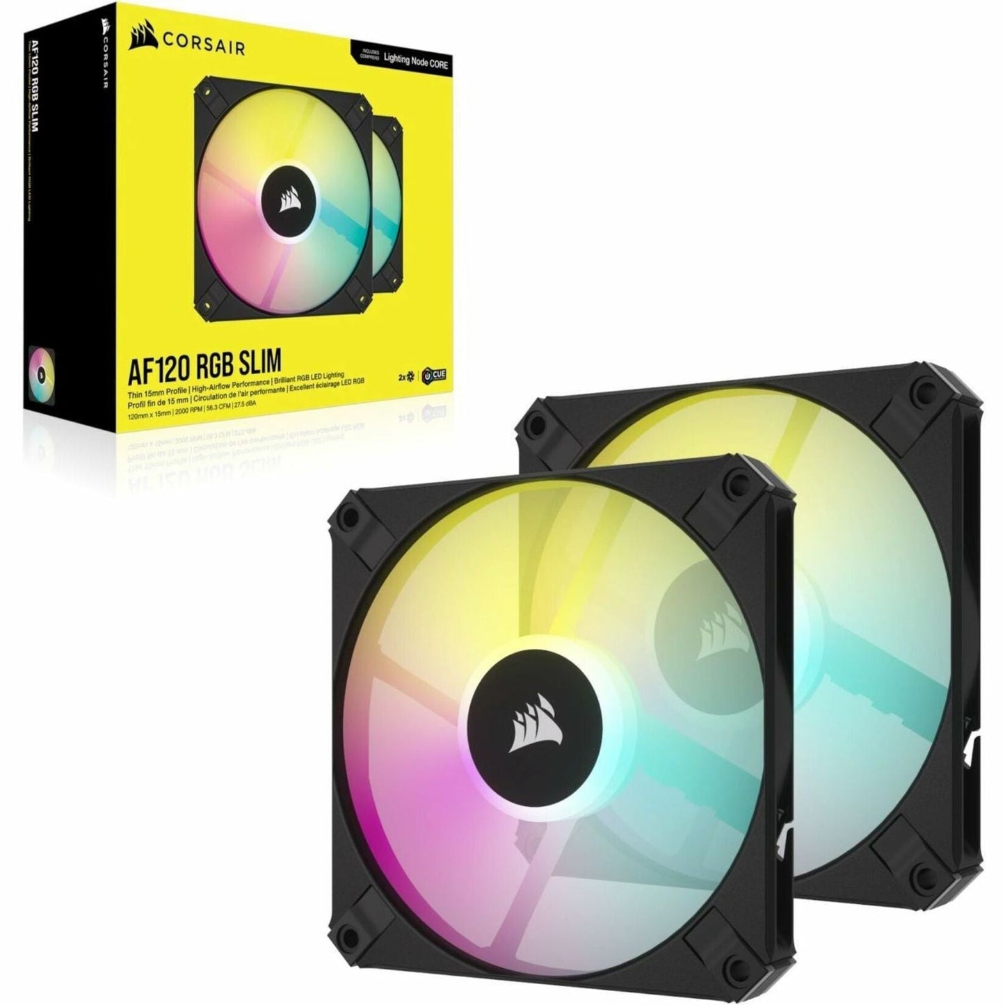 Corsair iCUE AF120 RGB SLIM 120mm PWM Fluid Dynamic Bearing Fan - Black Twin Pack - 2 Pack