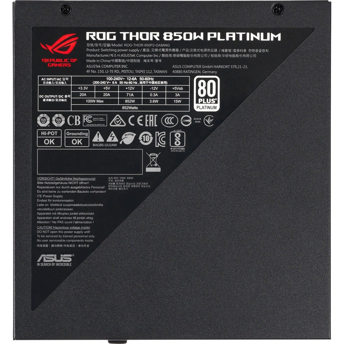 Asus ROG Thor Platinum 850W Power Supply