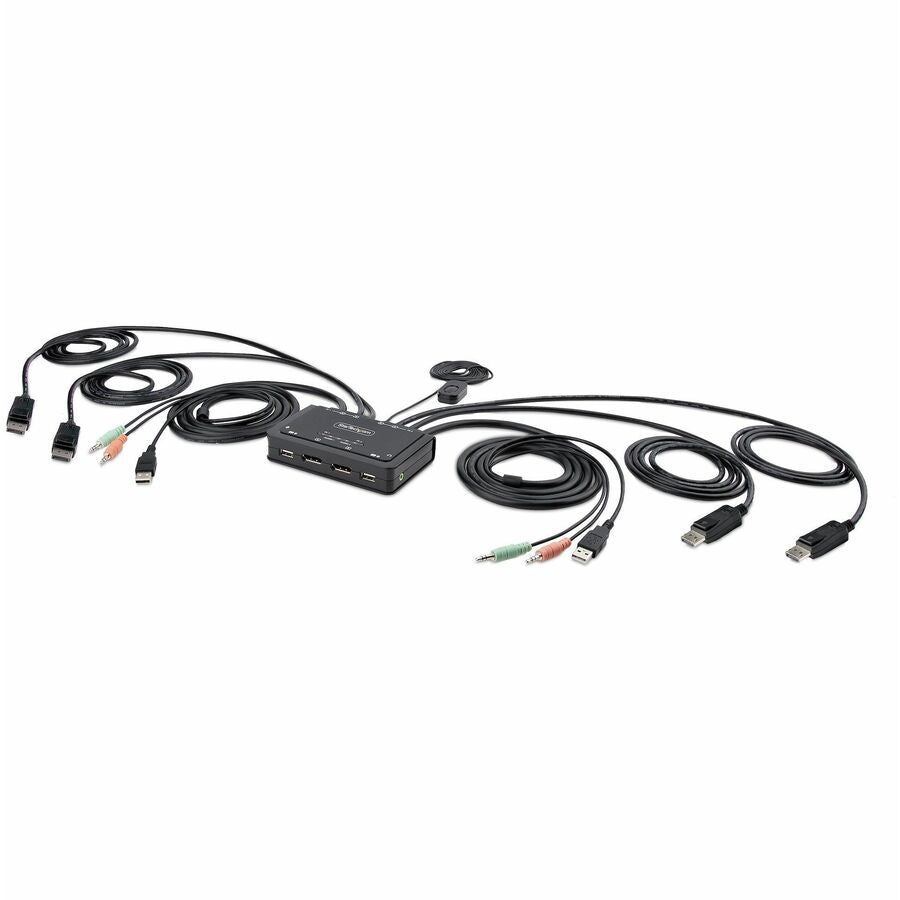 StarTech.com 2-Port Dual-Monitor DisplayPort Cable KVM Switch 4K 60Hz Compact KVM with 5ft/1.5m Integrated Host Cables Bus Powered
