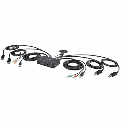 StarTech.com 2-Port Dual-Monitor DisplayPort Cable KVM Switch 4K 60Hz Compact KVM with 5ft/1.5m Integrated Host Cables Bus Powered