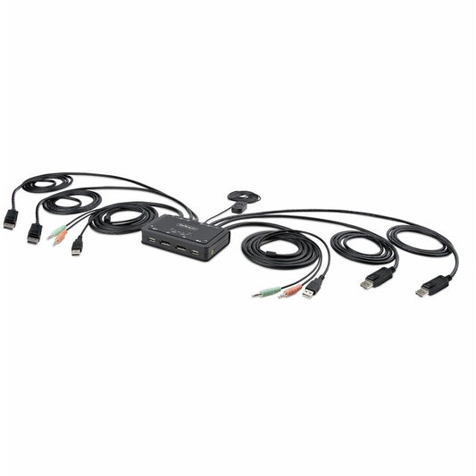 StarTech.com 2-Port Dual-Monitor DisplayPort Cable KVM Switch 4K 60Hz Compact KVM with 5ft/1.5m Integrated Host Cables Bus Powered