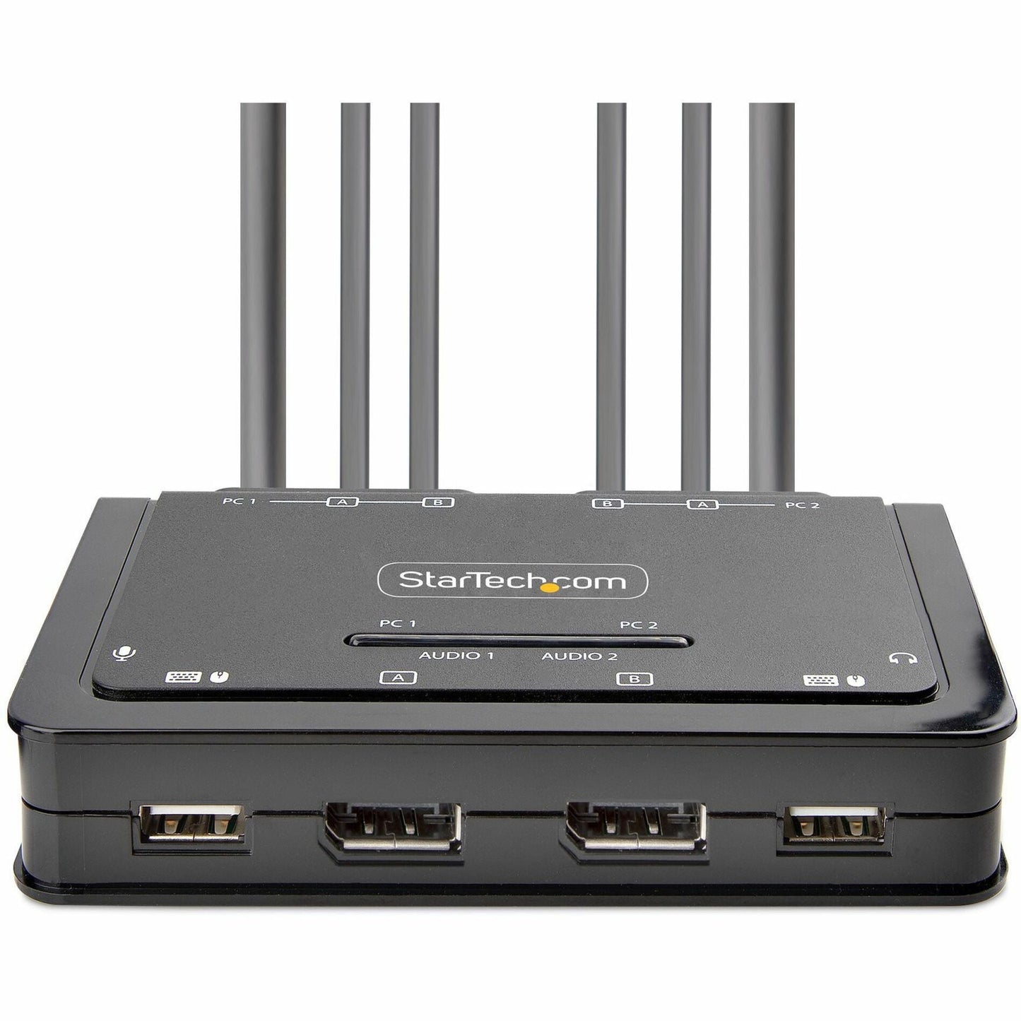 StarTech.com 2-Port Dual-Monitor DisplayPort Cable KVM Switch 4K 60Hz Compact KVM with 5ft/1.5m Integrated Host Cables Bus Powered