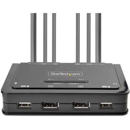 StarTech.com 2-Port Dual-Monitor DisplayPort Cable KVM Switch 4K 60Hz Compact KVM with 5ft/1.5m Integrated Host Cables Bus Powered