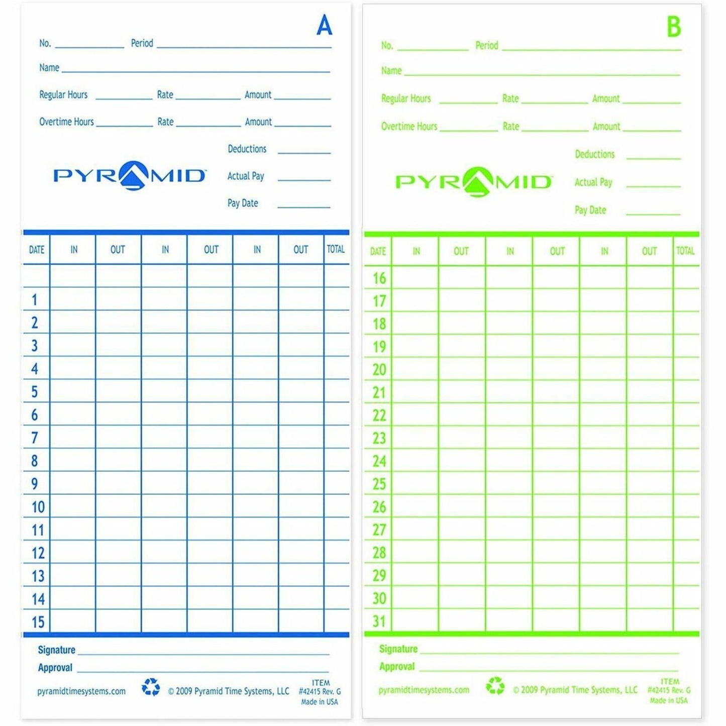 Pyramid Time Systems Time Card