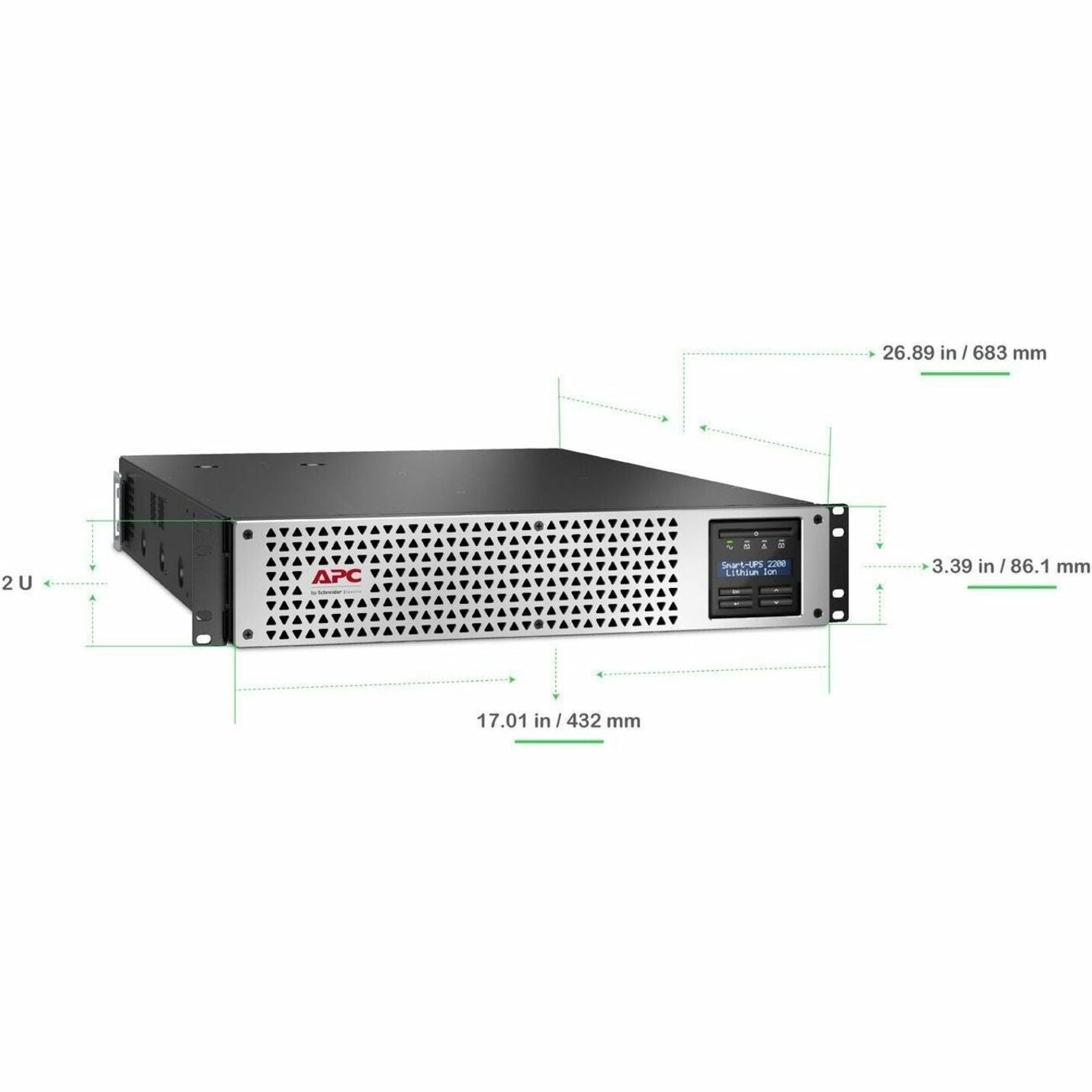 APC Smart-UPS Line Interactive 2200VA Lithium-ion Rackmount 2U 120V 1x NEMA L5-20R+6x NEMA 5-20R outlets SmartConnect Port+SmartSlot AVR LCD