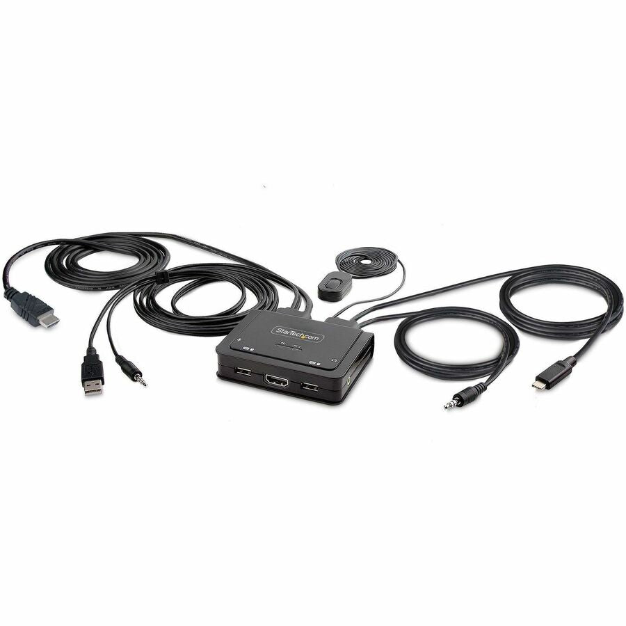 StarTech.com 2-Port Hybrid USB-C HDMI Cable KVM Switch 4K 60Hz Compact KVM with 6ft/1.8m USB-A & 4ft/1.2m USB-C Integrated Cables