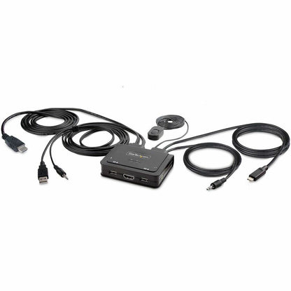 StarTech.com 2-Port Hybrid USB-C HDMI Cable KVM Switch 4K 60Hz Compact KVM with 6ft/1.8m USB-A & 4ft/1.2m USB-C Integrated Cables