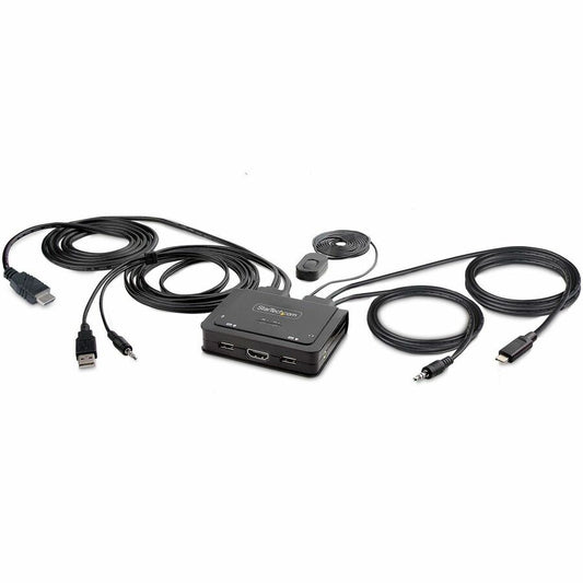 StarTech.com 2-Port Hybrid USB-C HDMI Cable KVM Switch 4K 60Hz Compact KVM with 6ft/1.8m USB-A & 4ft/1.2m USB-C Integrated Cables