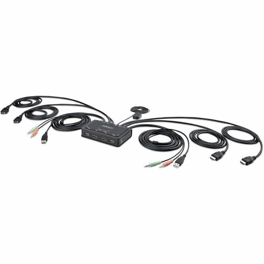 StarTech.com 2-Port Dual-Monitor HDMI Cable KVM Switch 4K 60Hz Compact KVM with 5ft/1.5m Integrated Host Cables Bus Powered