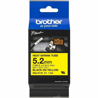 Brother HSe-611E Heat Shrink Tube Tape Cassette - Black on Yellow 5.2mm wide