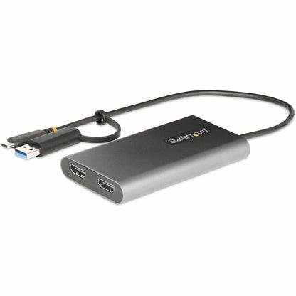 StarTech.com USB-C to Dual-HDMI Adapter USB-C/A to 2x HDMI 4K 60Hz 100W PD Pass-Through 1ft/30cm Built-in Cable USB to HDMI Converter
