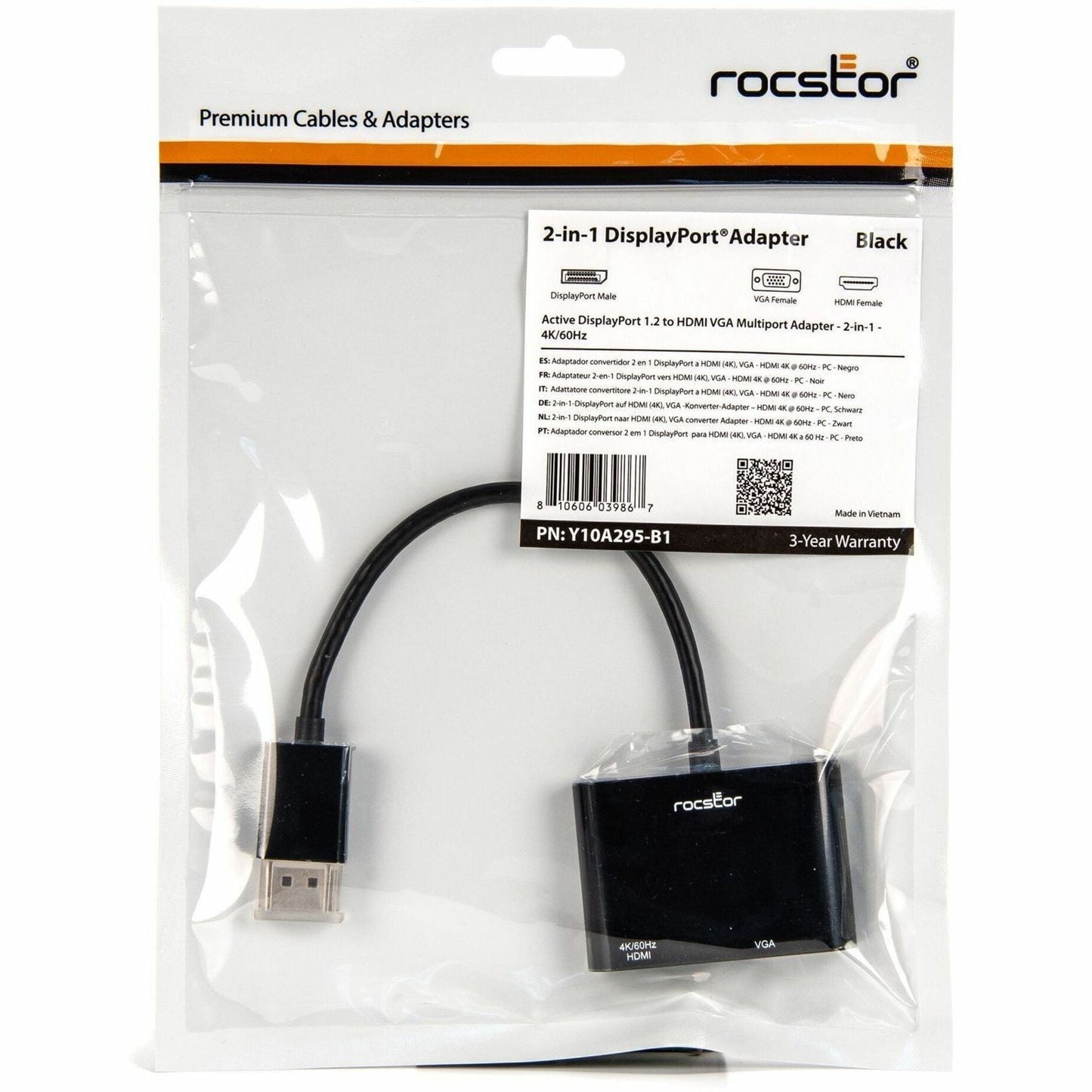 Rocstor DisplayPort To HDMI VGA Adapter - 4K 60Hz