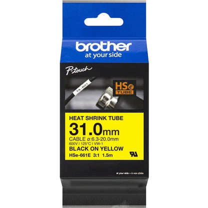 Brother HSe-661E - Heat Shrink Tube Tape Cassette - Black on Yellow 31.0mm Wide