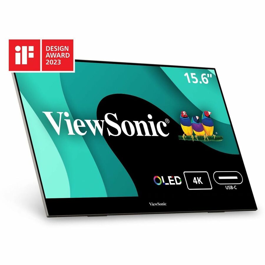 ViewSonic VX1655-4K-OLED 15.6 Inch 4K UHD Portable OLED Monitor with 2 Way Powered 60W USB C Mini HDMI Dual Speakers and Built in Stand with Smart Cover